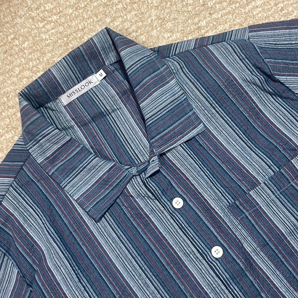 Men’s Medium Misslook Short-Sleeve Navy pocketed button-down shirt - Picture 2 of 3